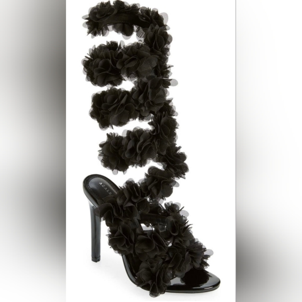 AZALEA WANG "MIDNIGHT EMPRESS IN BLACK" Elegant Floral Women's Heels